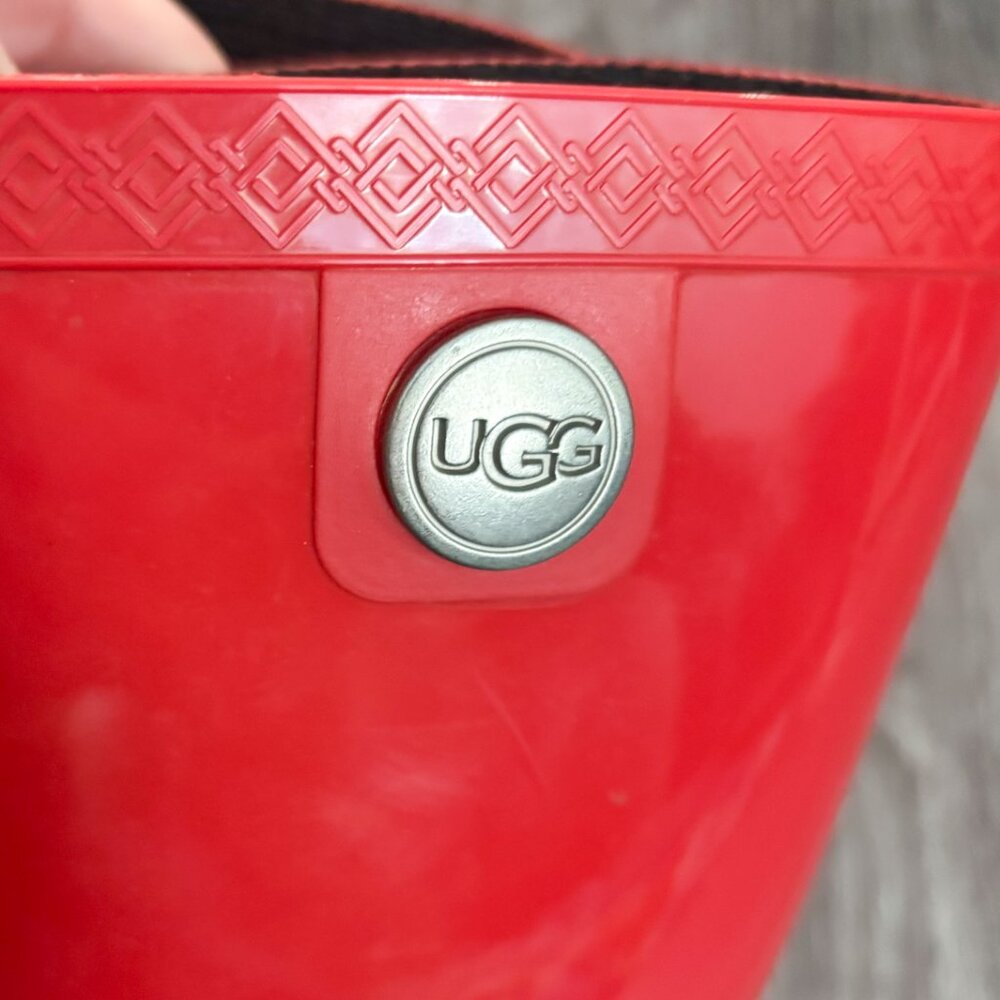 Ugg Red Glossy Shaye Rain Boots Women's Size 7 - Picture 2 of 6